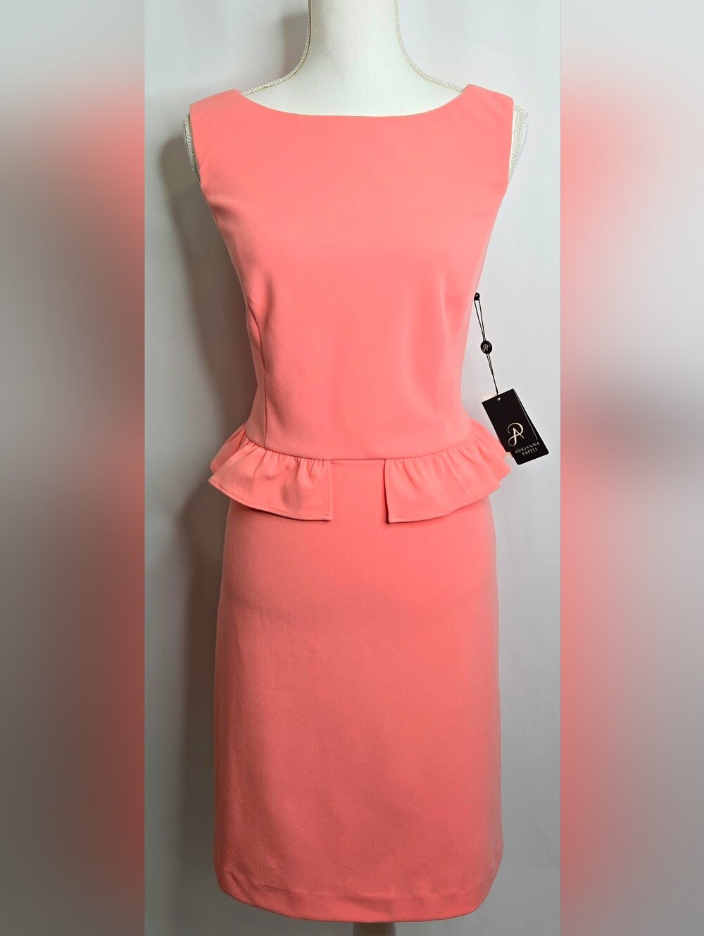 Adrianna Papell Salmon Pink Peplum Wedding Guest Dress NWT Size 8
